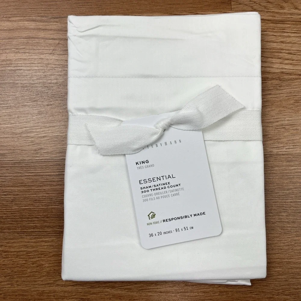 Pottery Barn Essential Pillow Sham King Size White 100%‎ Cotton NEW